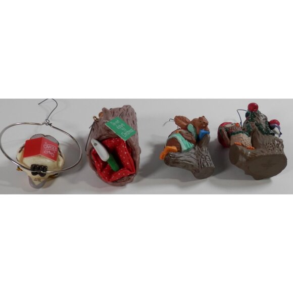Vtg Hallmark Owl Bird Holiday Ornaments Forest Animals Trees Logs 80s - Picture 2 of 10